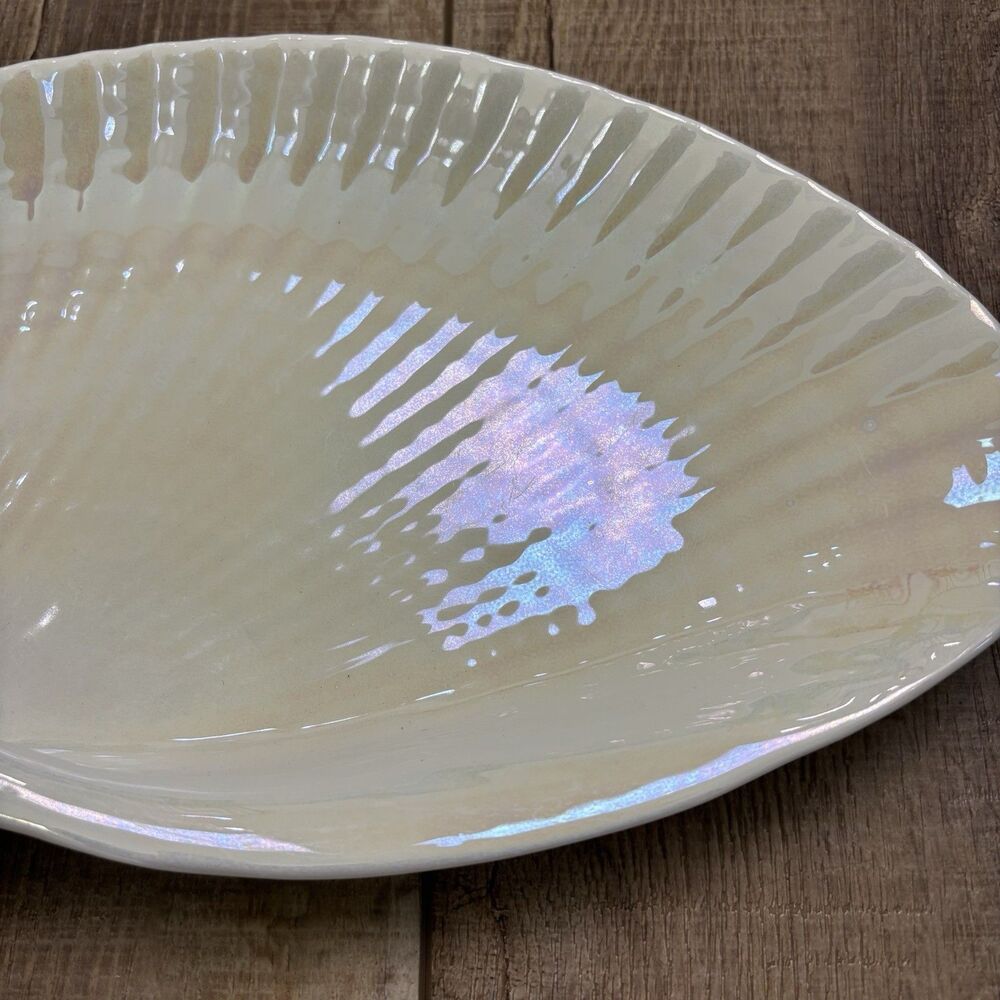 Wedgwood Nautilus Lustre 12" Oyster Seashell Dish England Bone China Iridescent - Picture 4 of 16